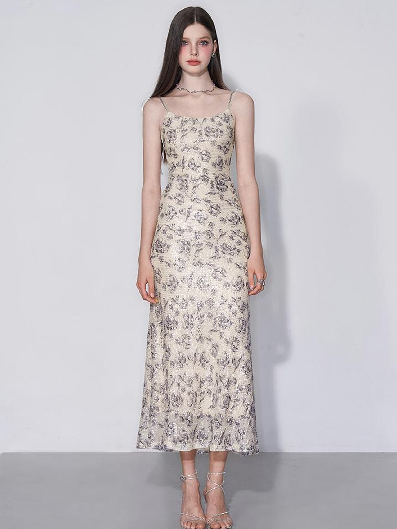 AFTADAWN Glimmering Sequin Slinky Bodycon Slip Dress V-neck