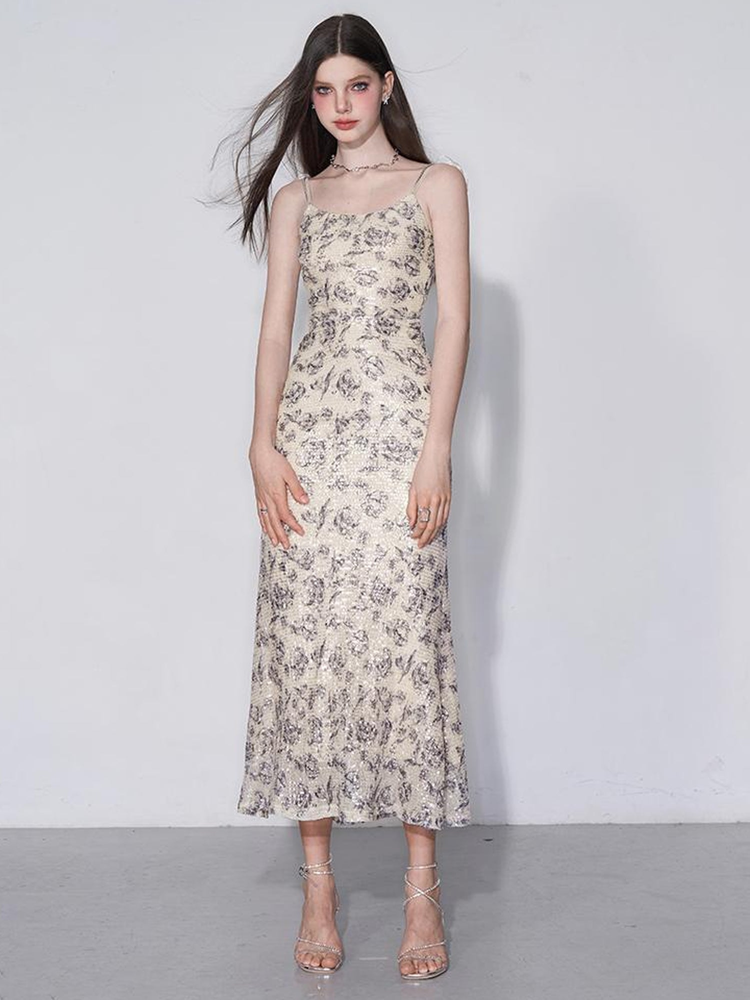 AFTADAWN Glimmering Sequin Slinky Bodycon Slip Dress V-neck