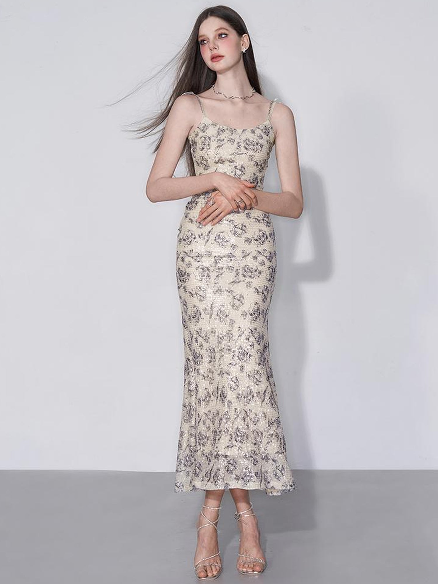 AFTADAWN Glimmering Sequin Slinky Bodycon Slip Dress V-neck