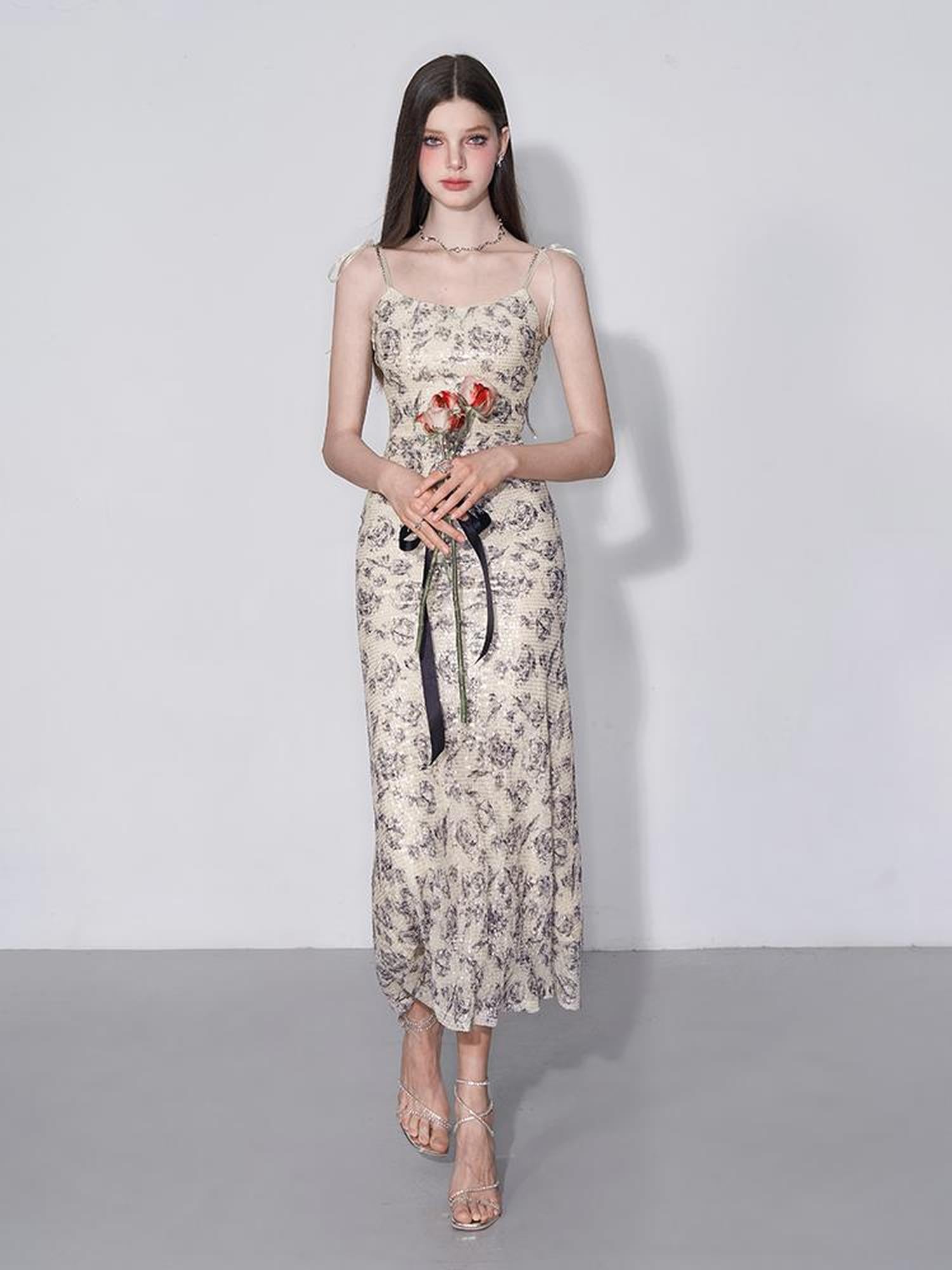 AFTADAWN Glimmering Sequin Slinky Bodycon Slip Dress V-neck