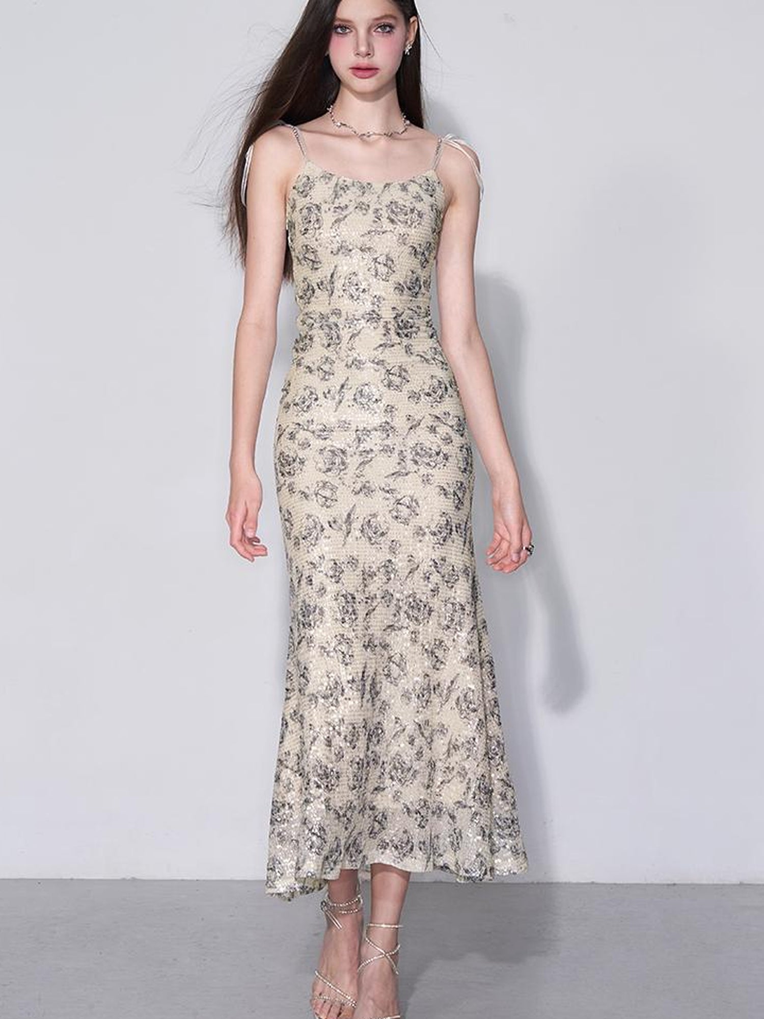 AFTADAWN Glimmering Sequin Slinky Bodycon Slip Dress V-neck