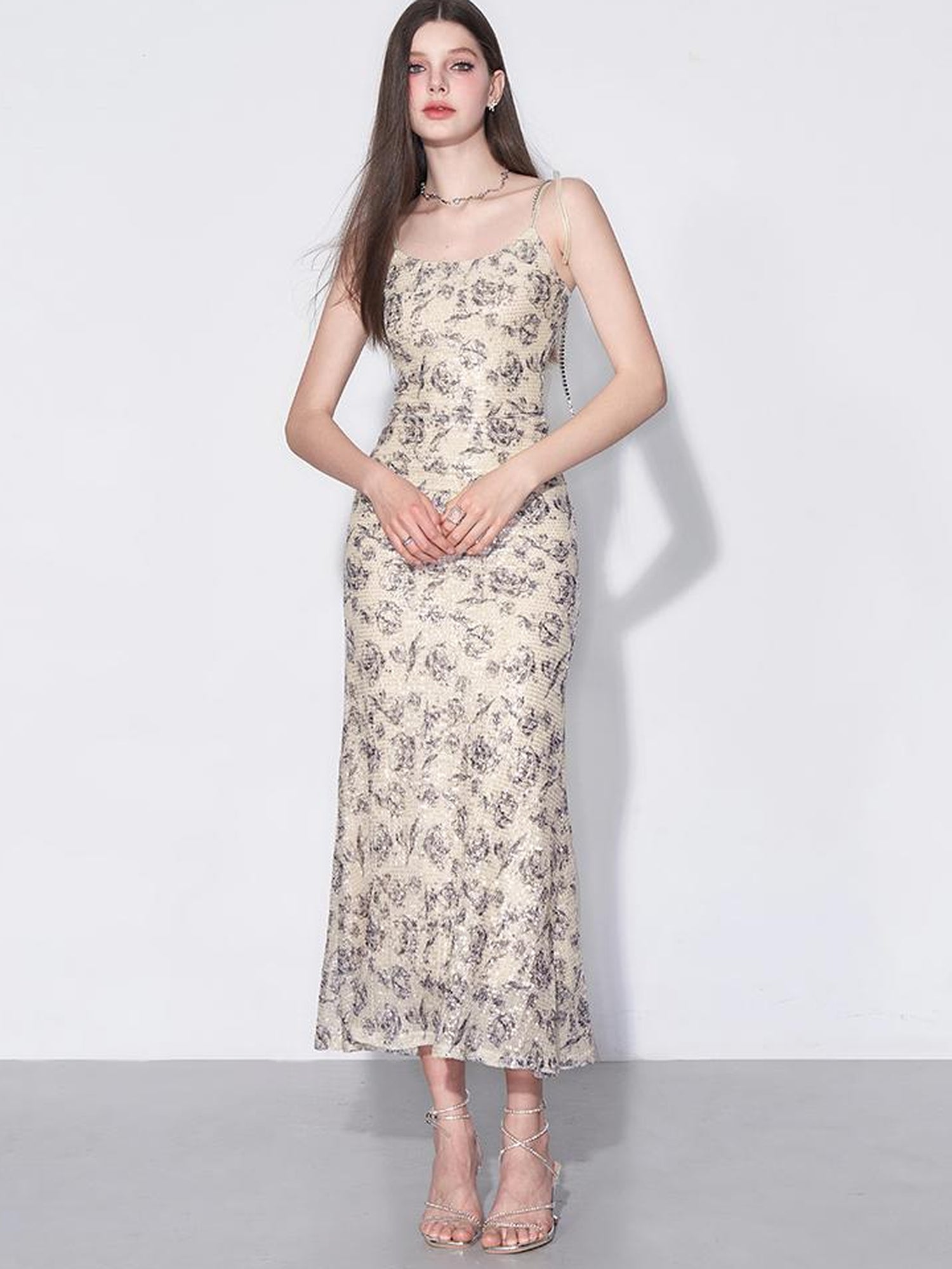 AFTADAWN Glimmering Sequin Slinky Bodycon Slip Dress V-neck