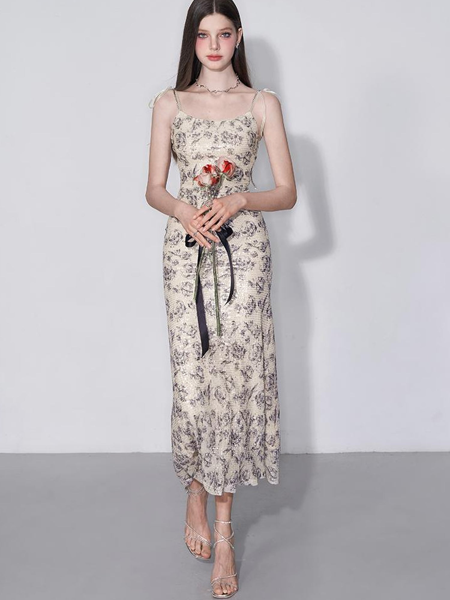 AFTADAWN Glimmering Sequin Slinky Bodycon Slip Dress V-neck