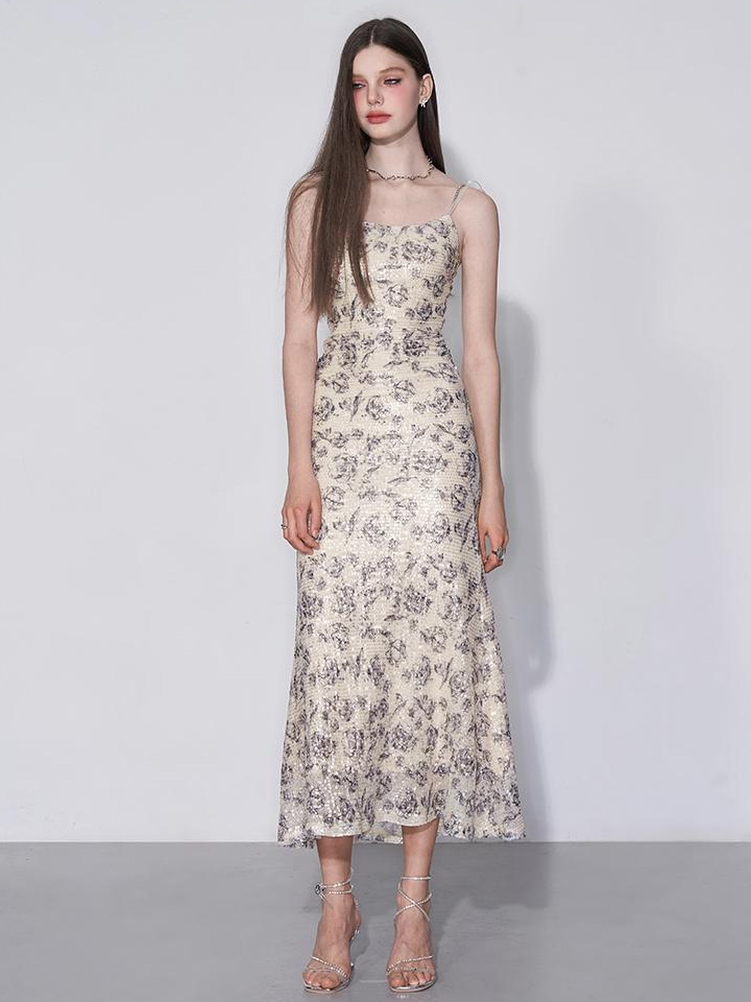 AFTADAWN Glimmering Sequin Slinky Bodycon Slip Dress V-neck