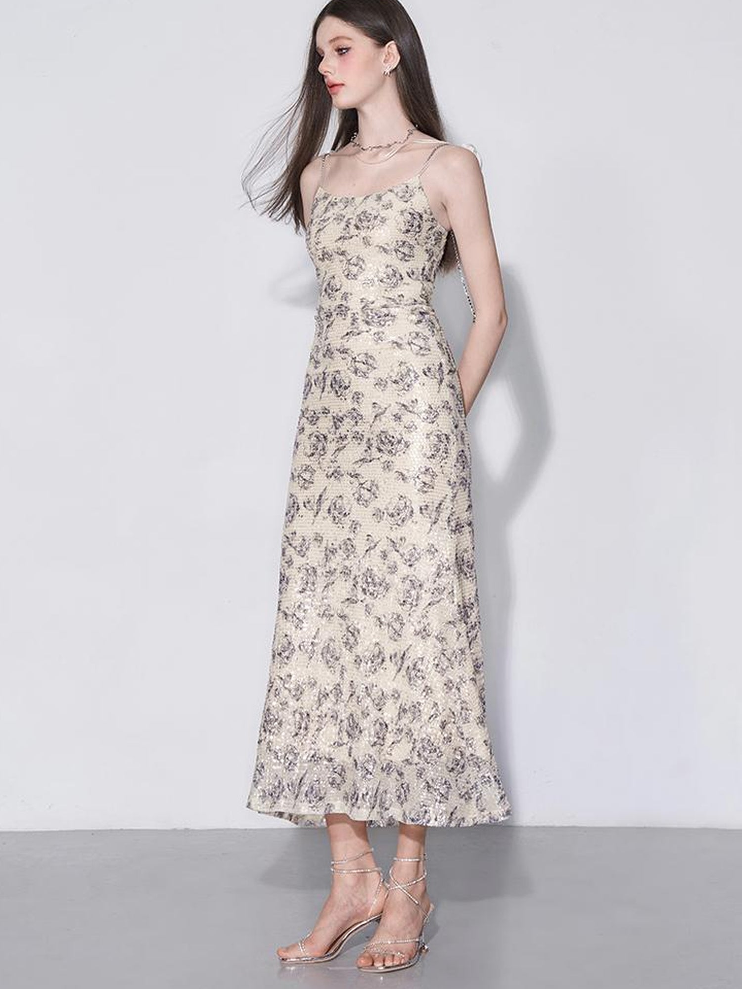 AFTADAWN Glimmering Sequin Slinky Bodycon Slip Dress V-neck