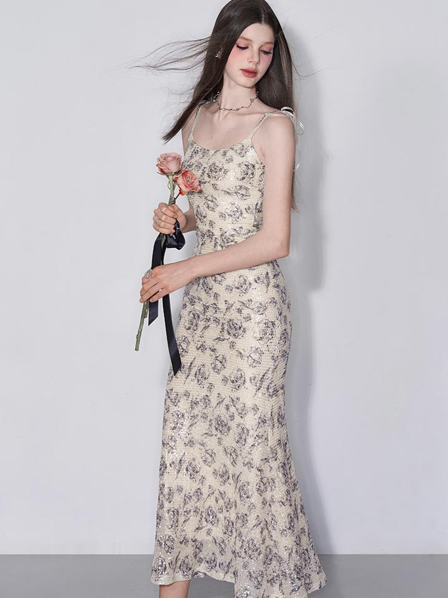 AFTADAWN Glimmering Sequin Slinky Bodycon Slip Dress V-neck