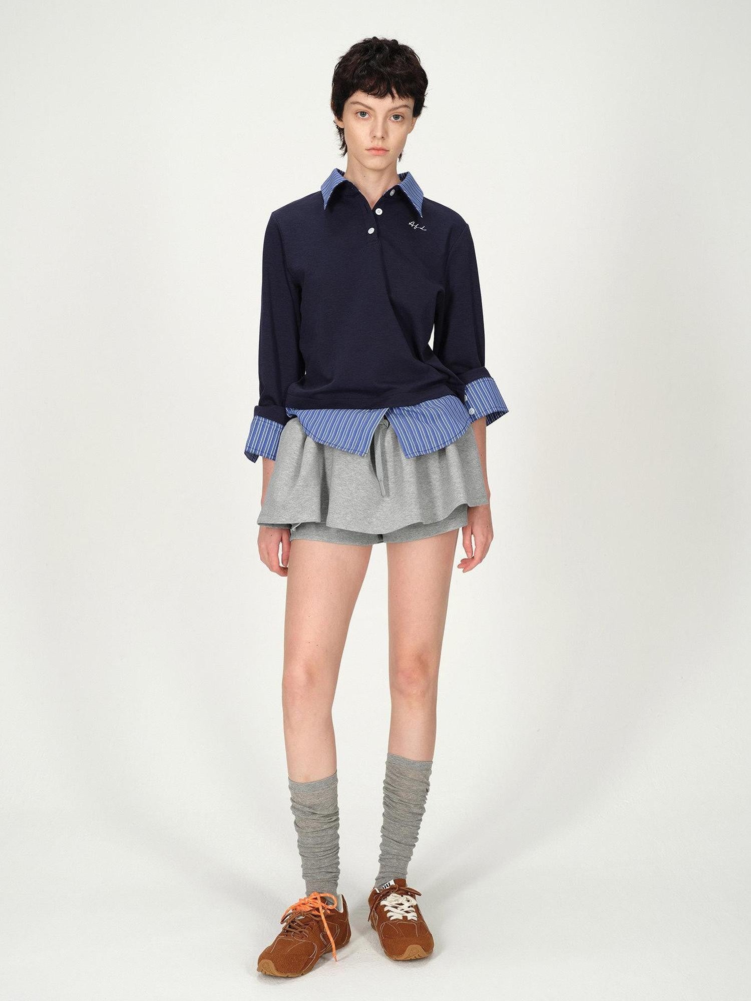 AFTADAWN Gray Air Layer Zip Polo Tulip Skirt Women&