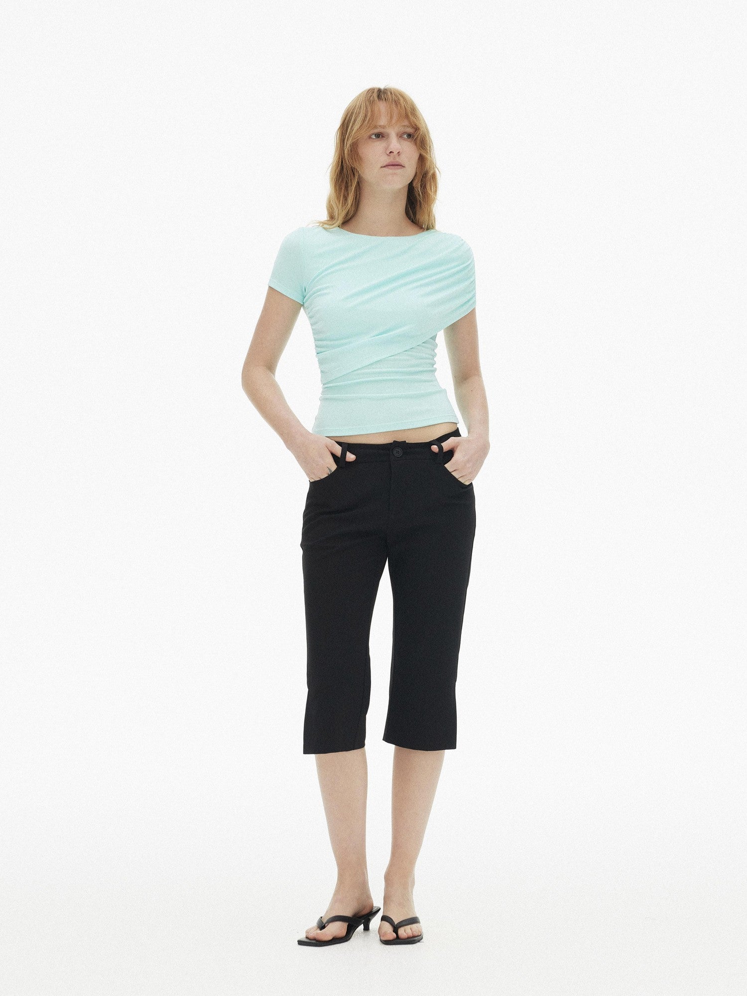 AFTADAWN Gray Asymmetric Ruched Slim Women&