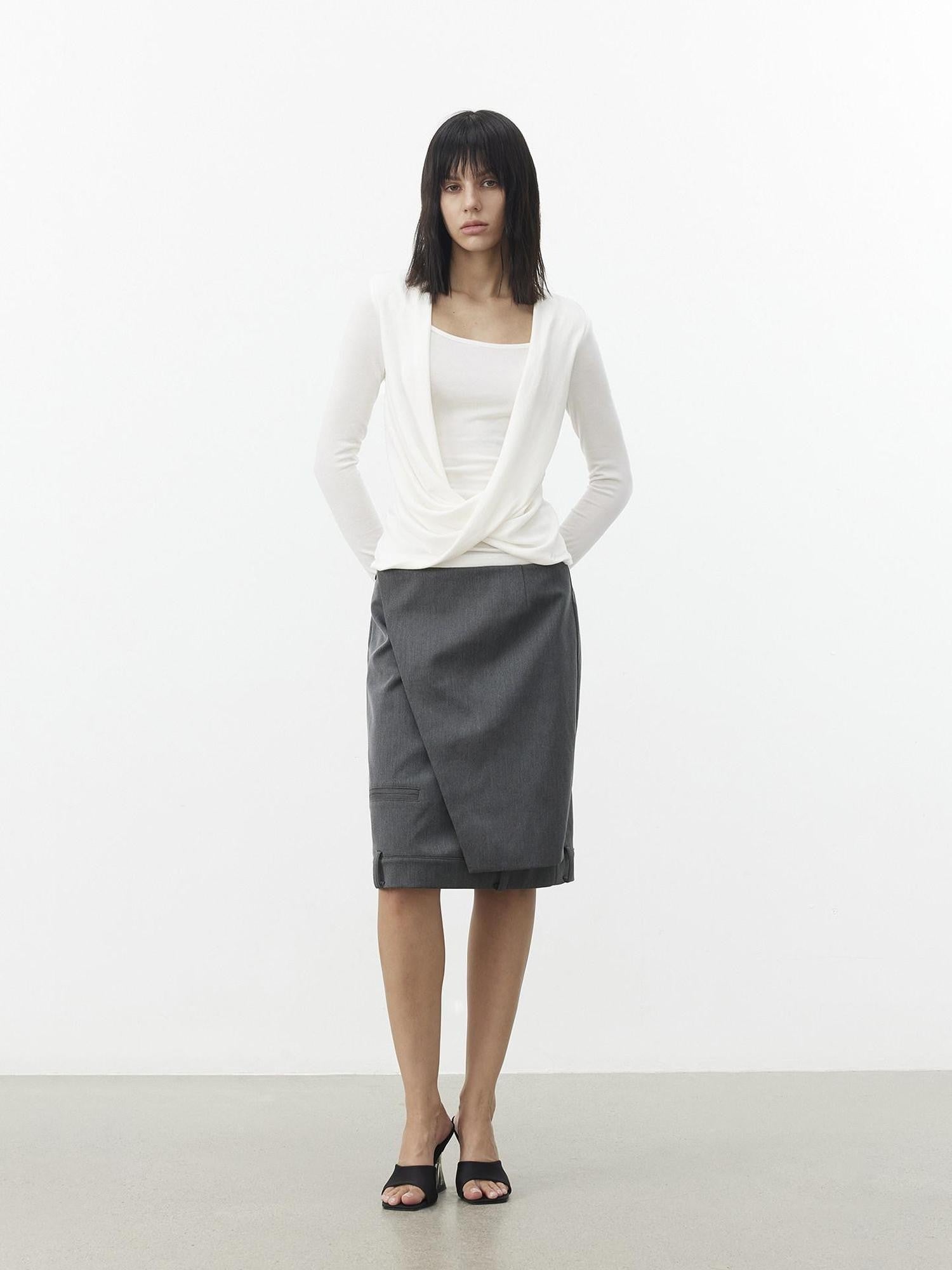 AFTADAWN Gray Asymmetric Side Slit Tailored Women&