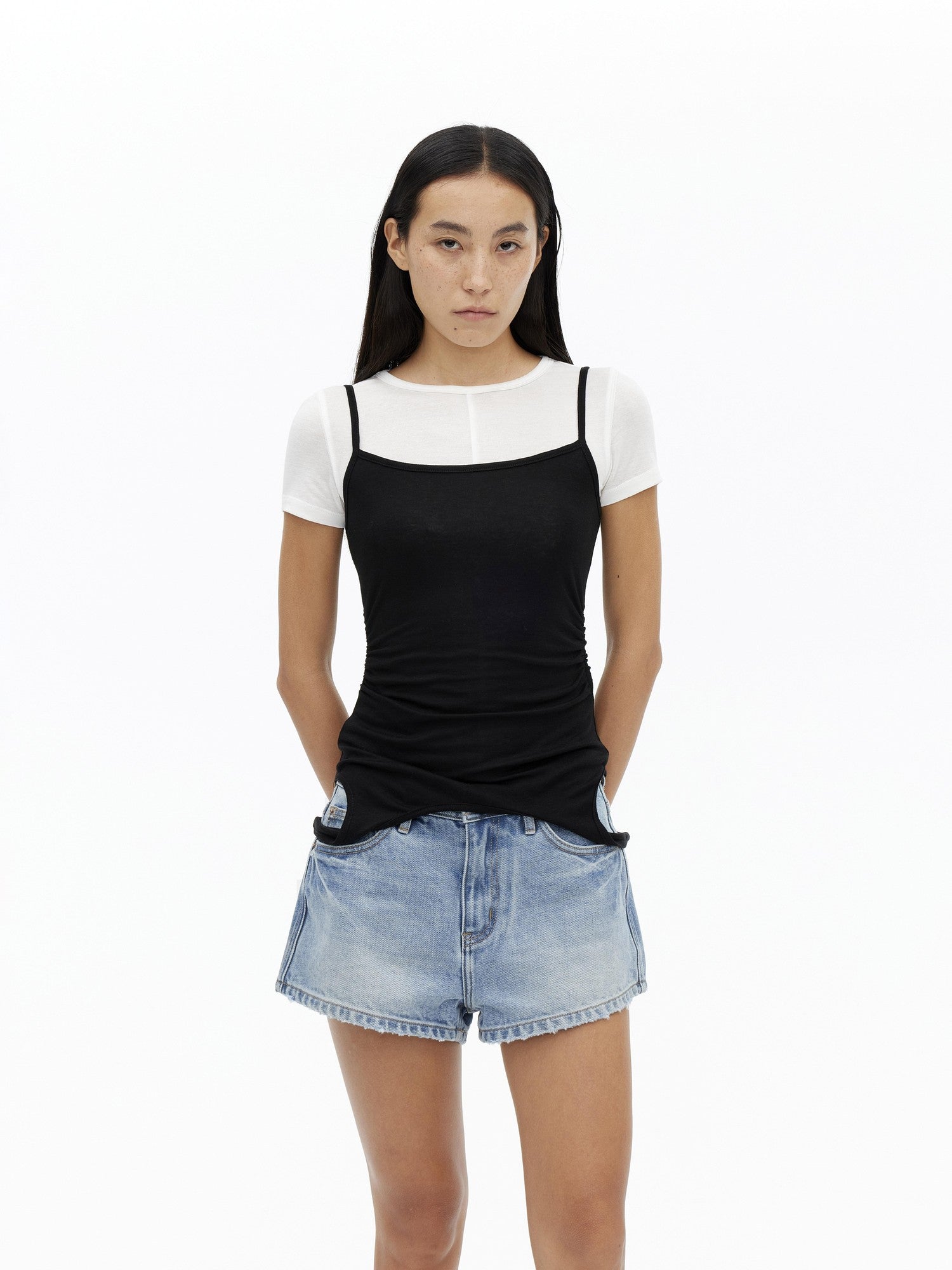AFTADAWN Gray Black Colorblock 2 In 1 U Neck Women&