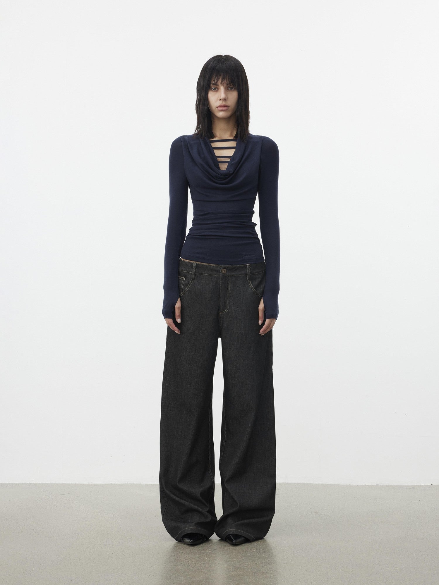 AFTADAWN Gray Cutout Spliced Boatneck Slim Women&