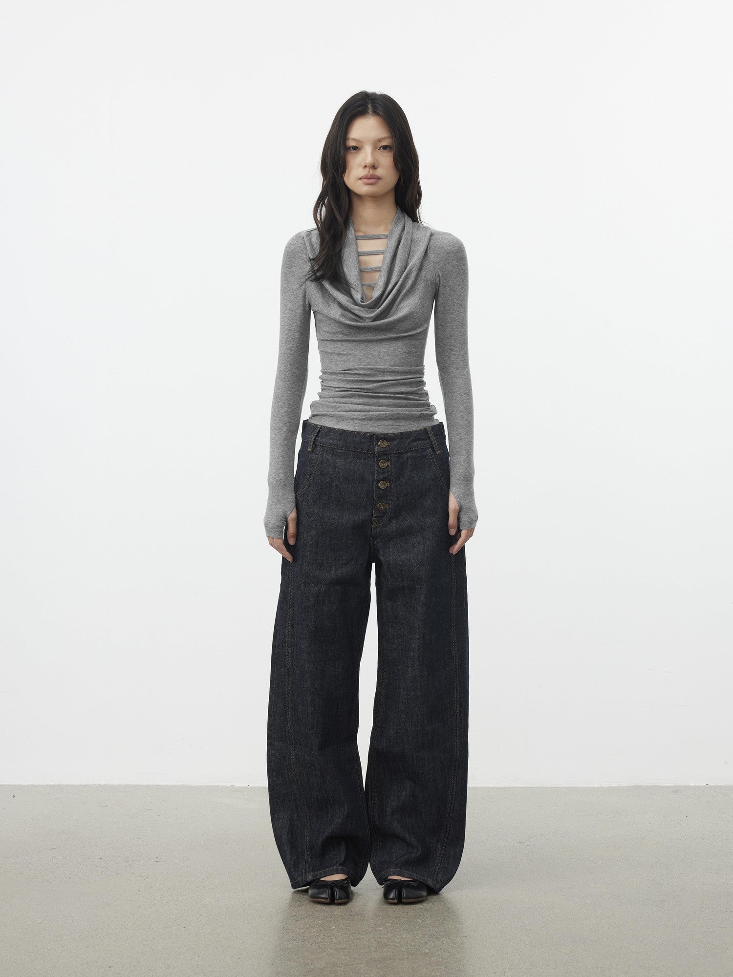AFTADAWN Gray Cutout Spliced Boatneck Slim Women&