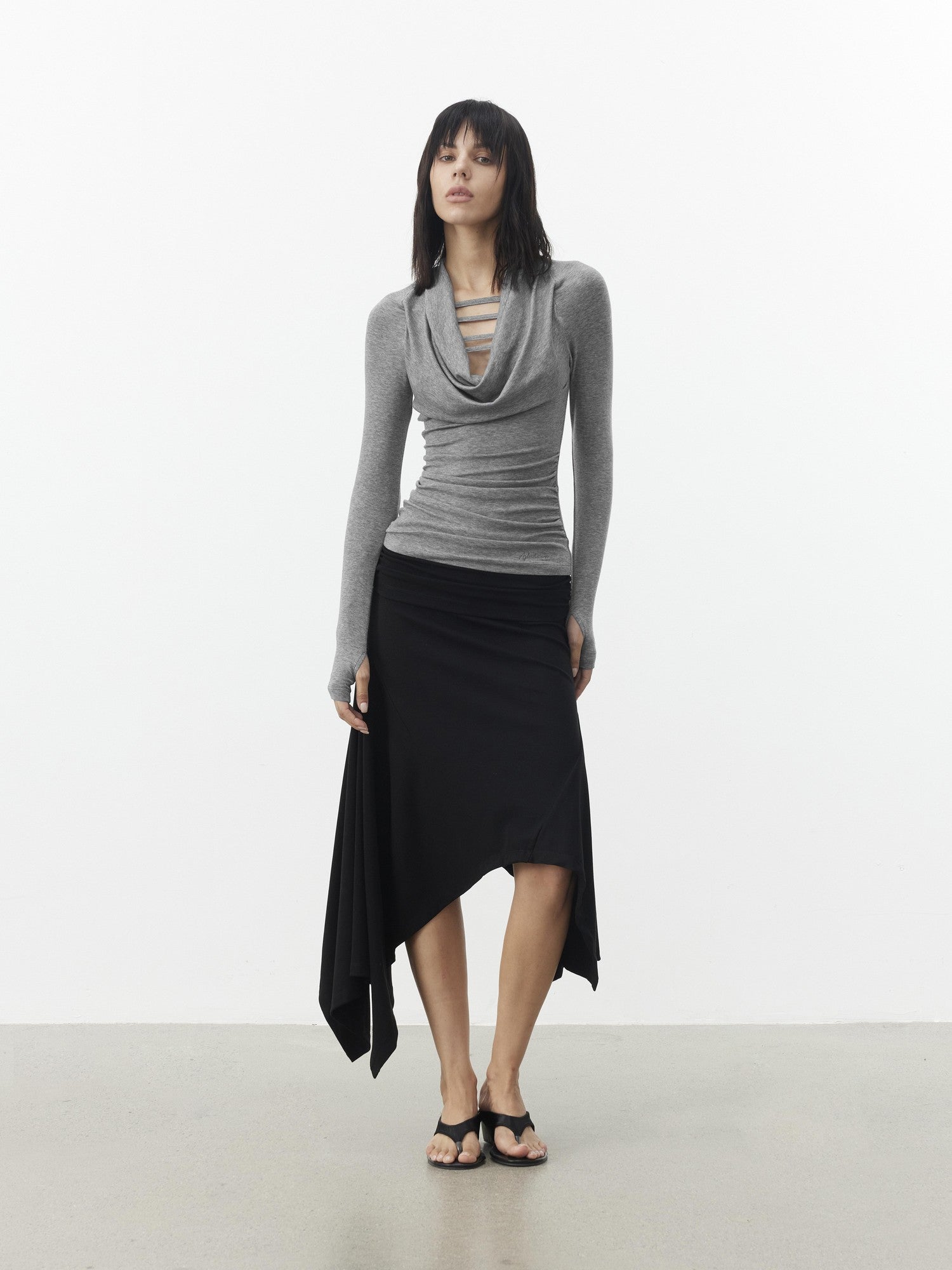 AFTADAWN Gray Cutout Spliced Boatneck Slim Women&