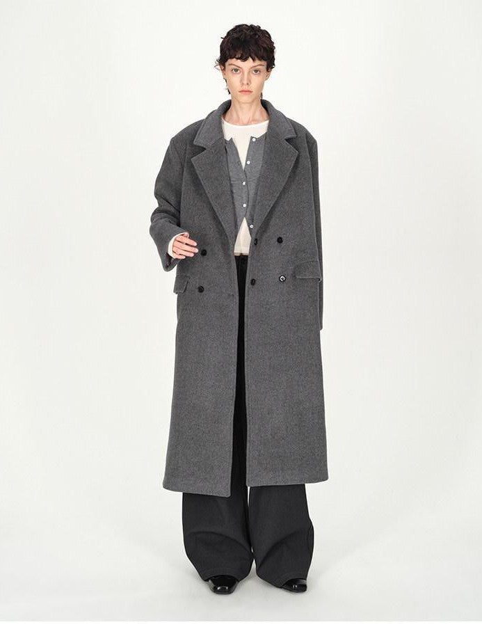AFTADAWN Gray Double Breasted Half Collar Pocket Long Women&
