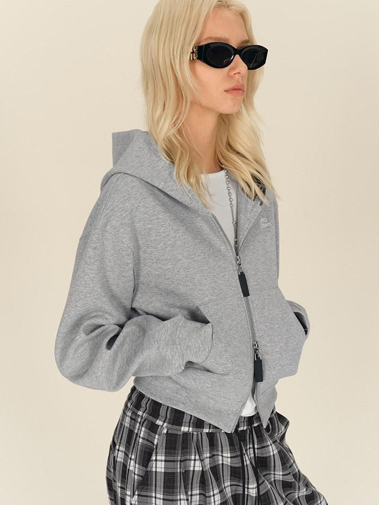 AFTADAWN Gray Plaid Patchwork Double Zipper Women&