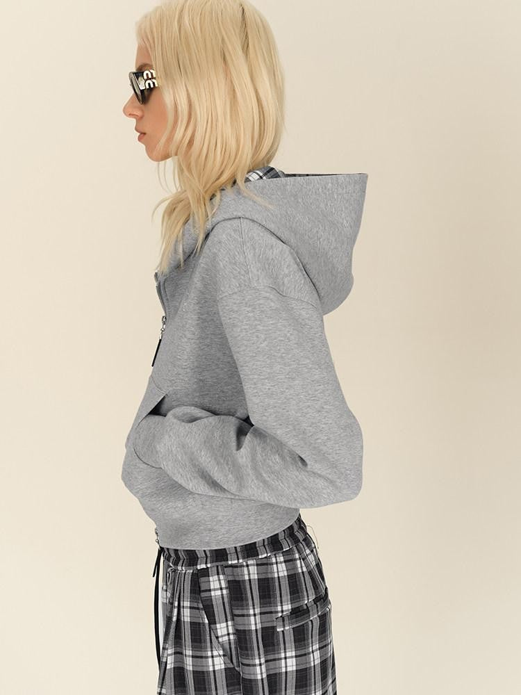 AFTADAWN Gray Plaid Patchwork Double Zipper Women&
