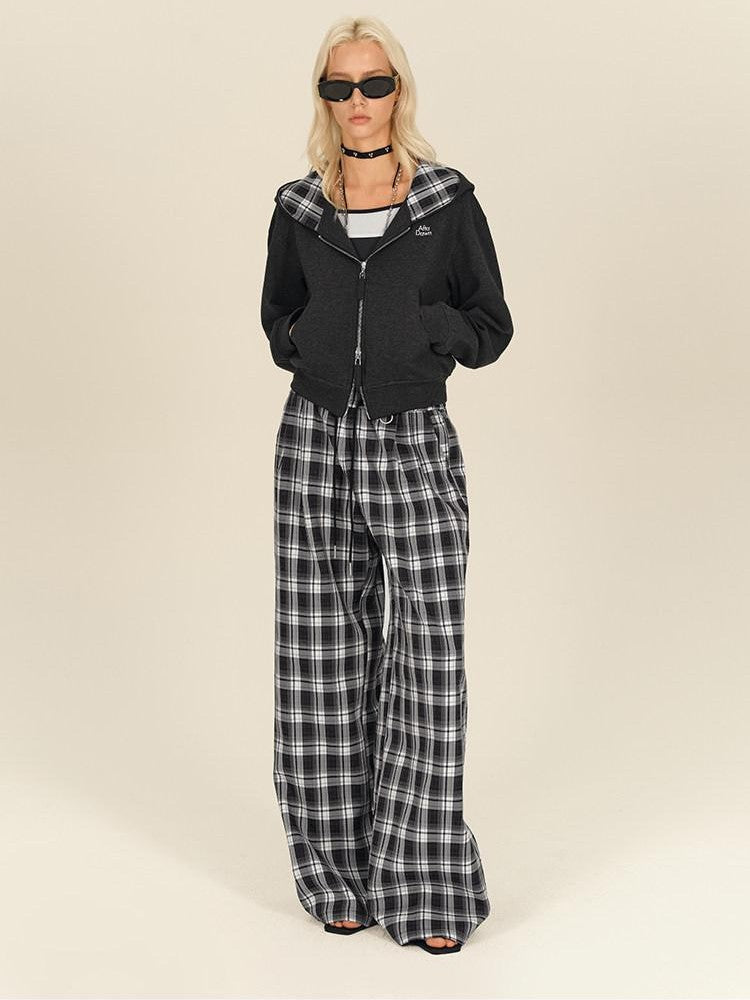 AFTADAWN Gray Plaid Patchwork Double Zipper Women&