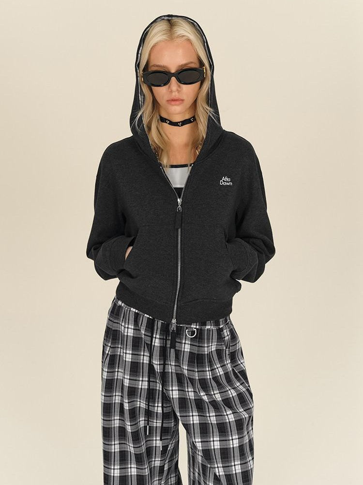 AFTADAWN Gray Plaid Patchwork Double Zipper Women&