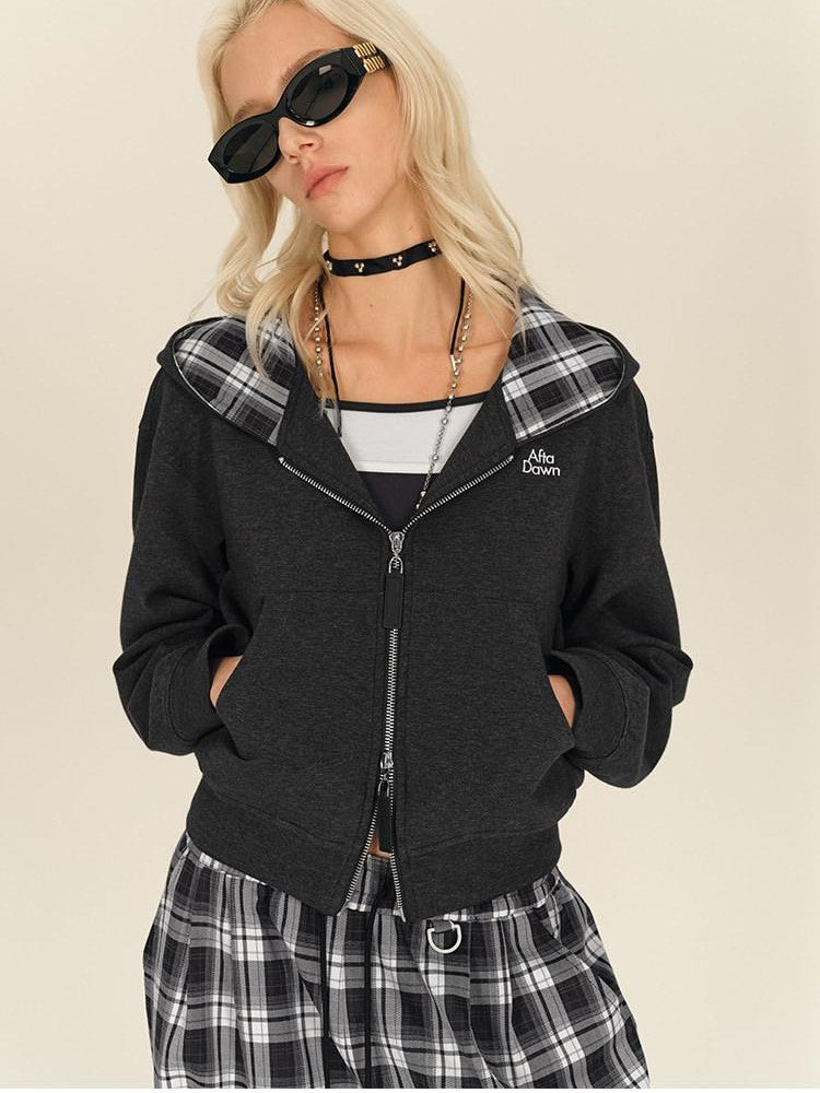 AFTADAWN Gray Plaid Patchwork Double Zipper Women&