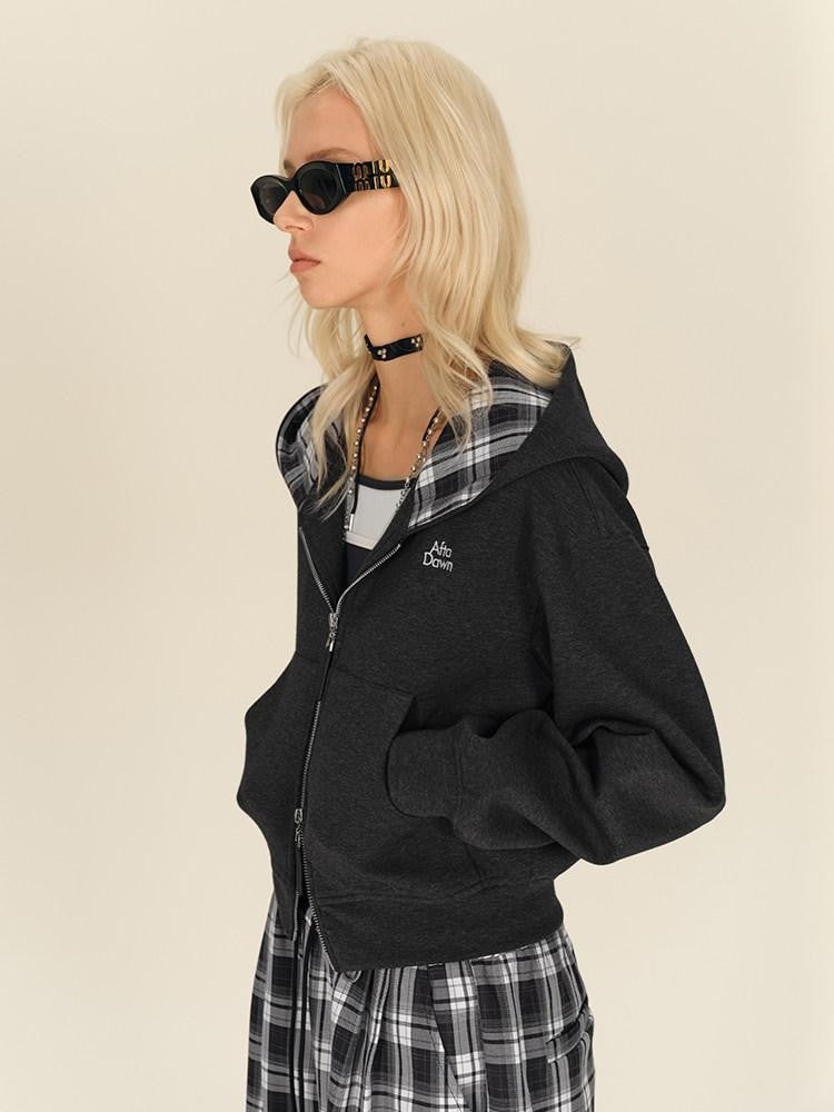 AFTADAWN Gray Plaid Patchwork Double Zipper Women&