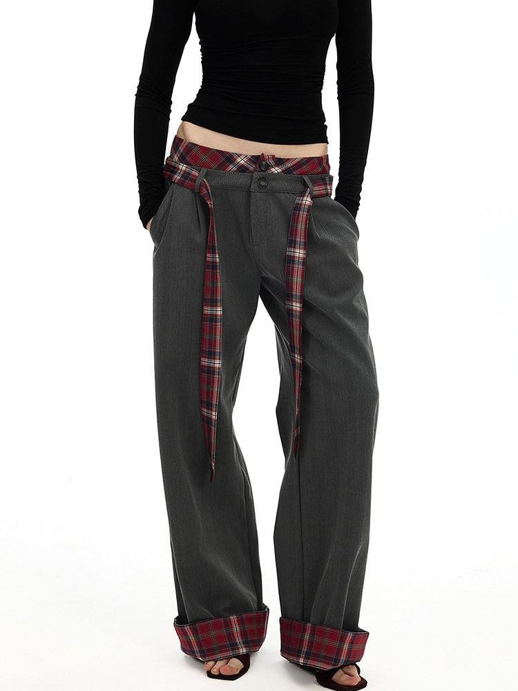 AFTADAWN Gray Plaid Waist Panel Faux Two Piece Women&