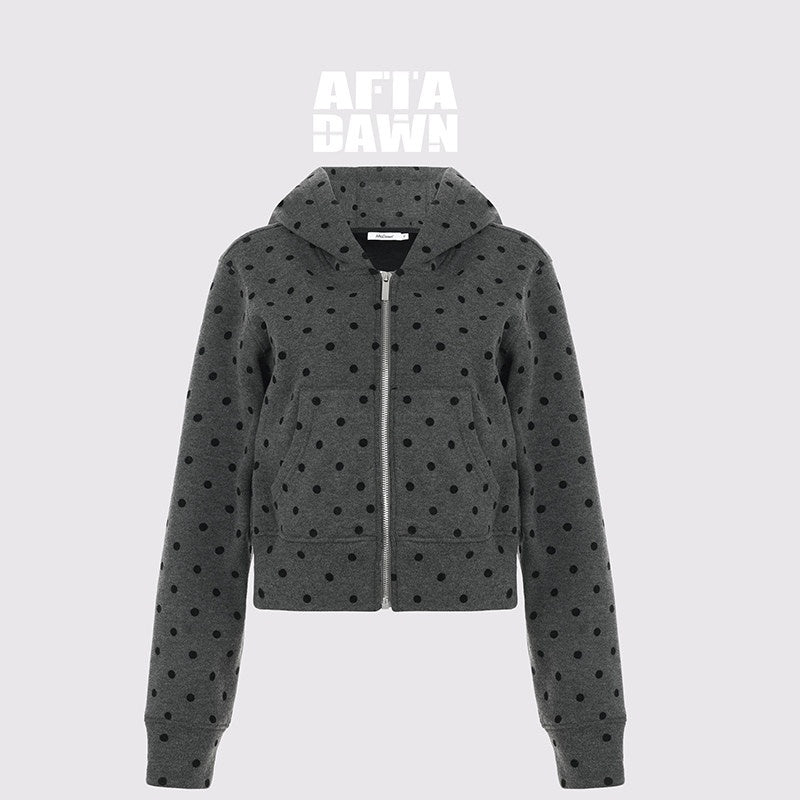 AFTADAWN_Gray_Polka_Dot_Hooded_Cropped_Thick_Women&