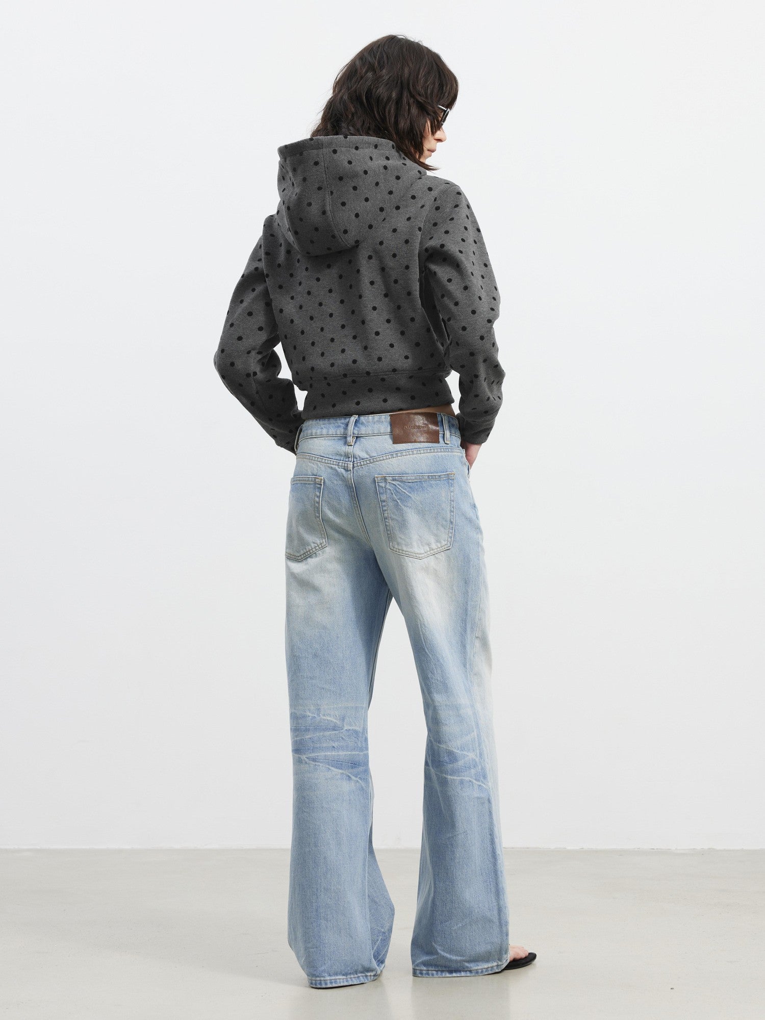 AFTADAWN Gray Polka Dot Hooded Cropped Thick Women&