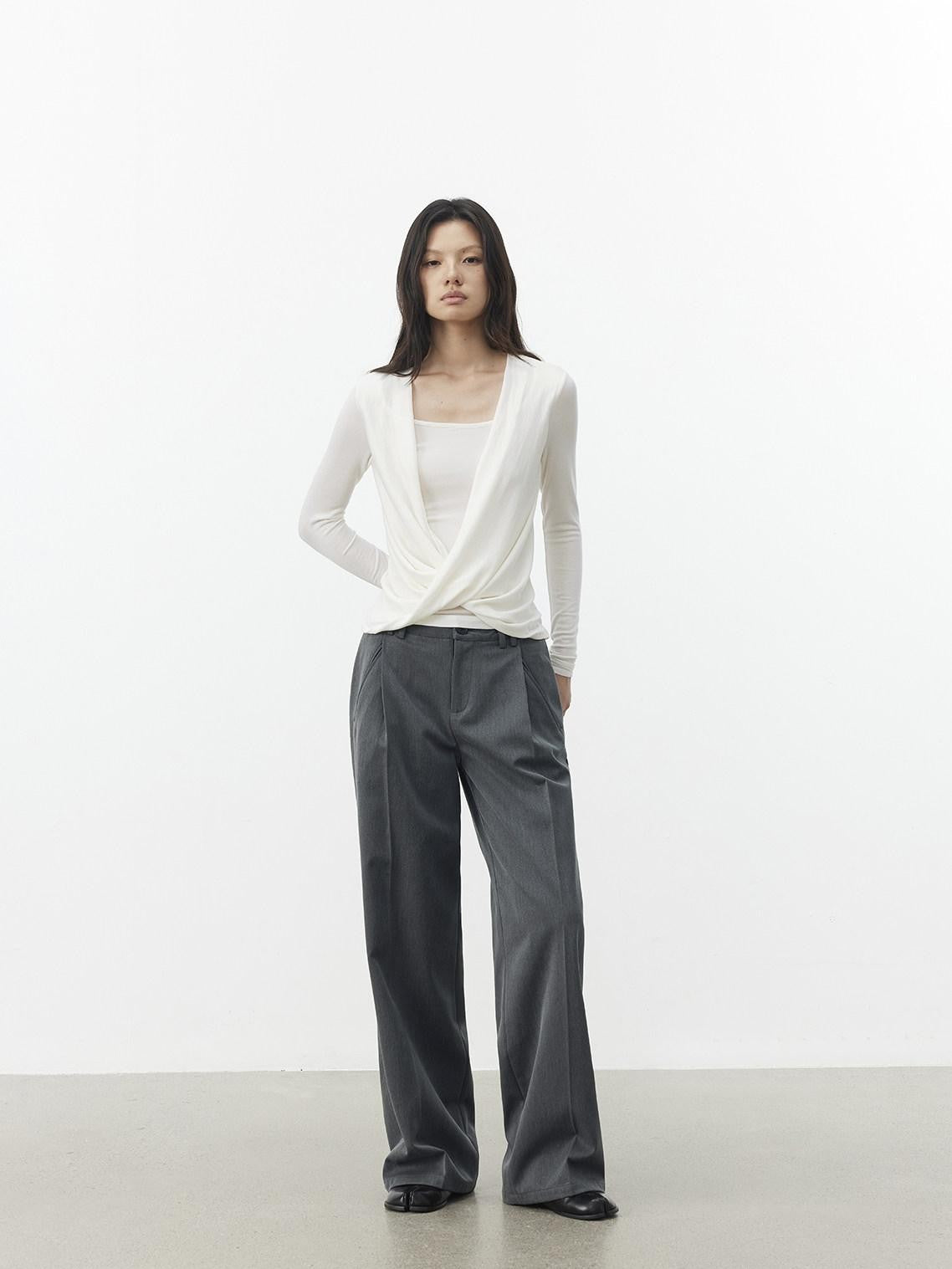 AFTADAWN Gray Single Pleat Inset Pocket Structured Women&