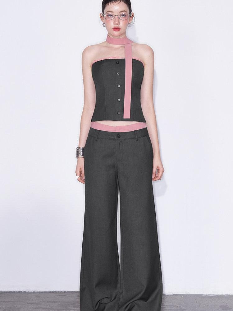 AFTADAWN Gray Spliced Halter Button Vest Women&