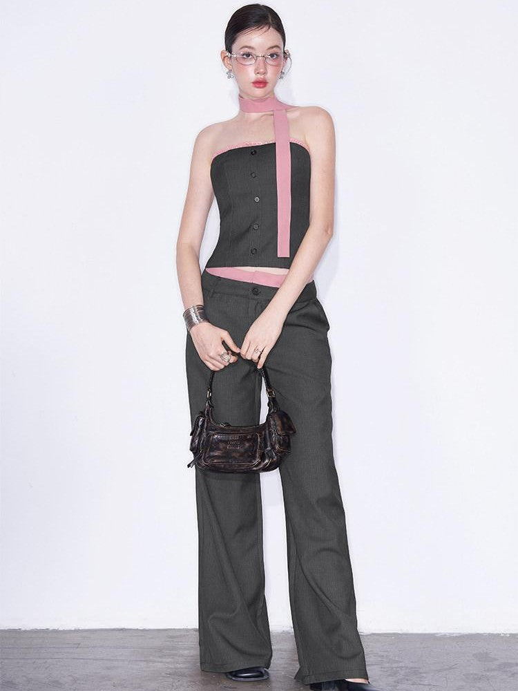 AFTADAWN Gray Spliced Halter Button Vest Women&