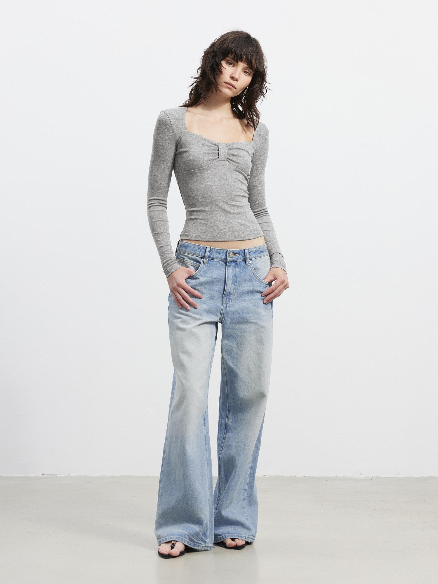 AFTADAWN Gray Spliced Square Neck Sculpted Women&