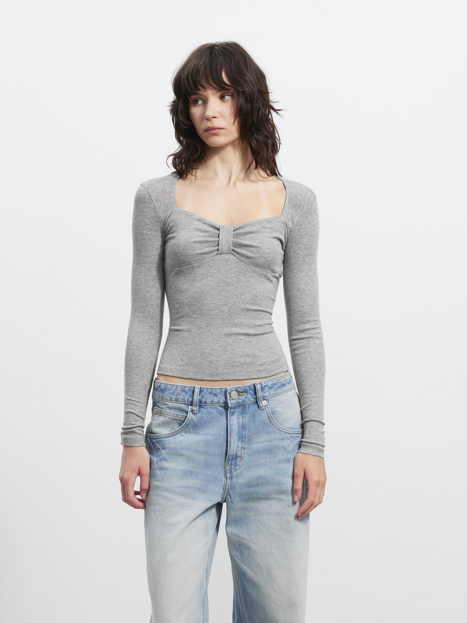 AFTADAWN Gray Spliced Square Neck Sculpted Women&