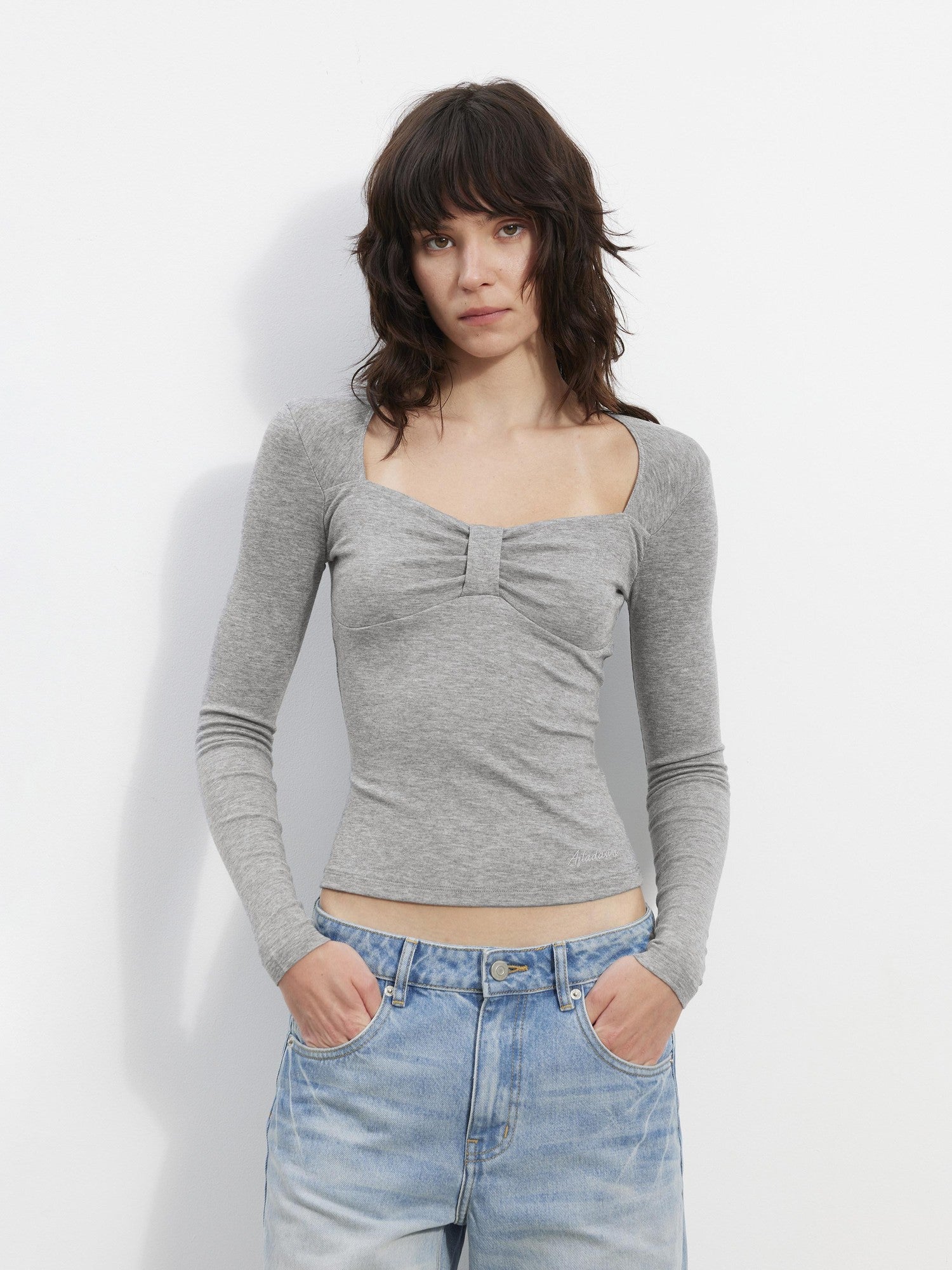 AFTADAWN Gray Spliced Square Neck Sculpted Women&