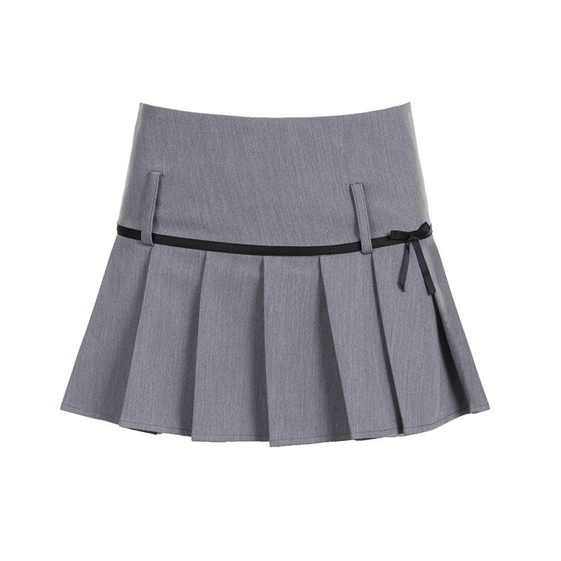 AFTADAWN_Grey_Bow_Cardigan_Pleated_Skirt_Women&