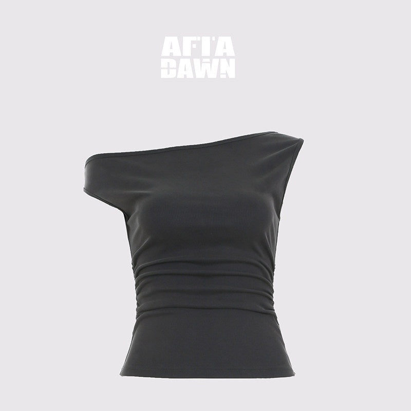AFTADAWN_Grey_One_Shoulder_Ruched_Slit_Midi_Slim_Fit_Women&