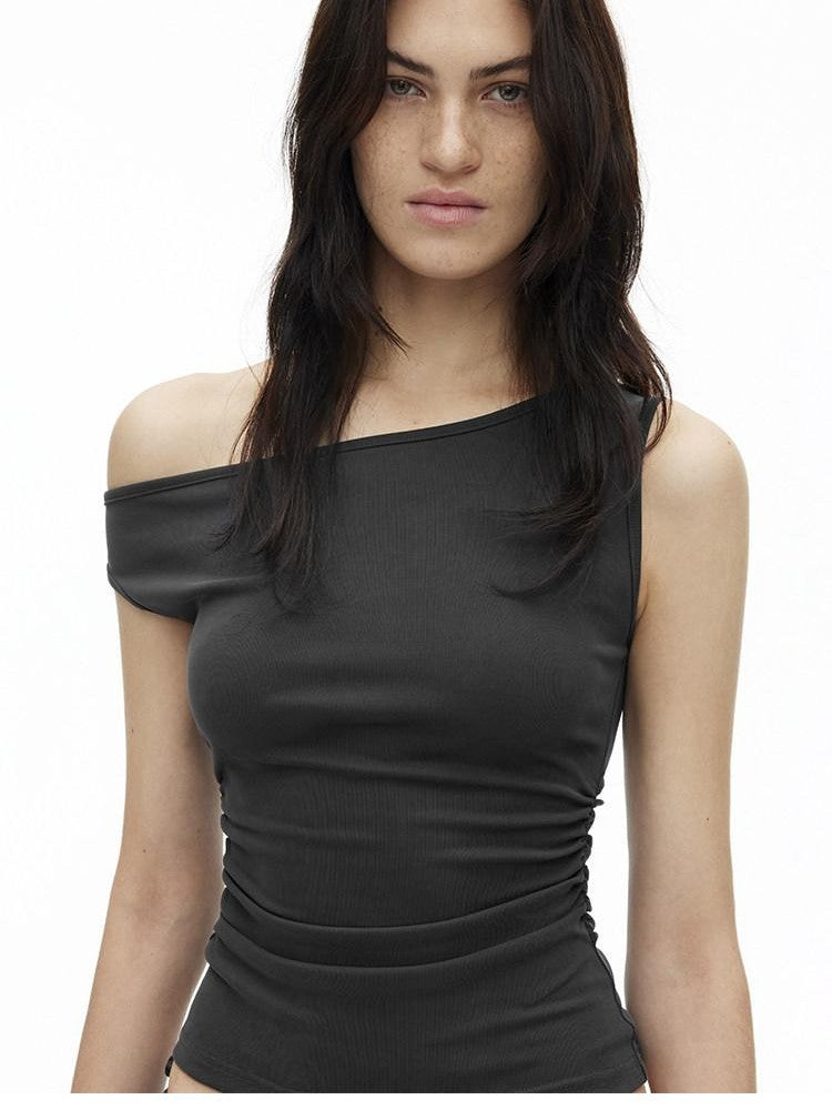 AFTADAWN Grey One Shoulder Ruched Slit Midi Slim Fit Women&