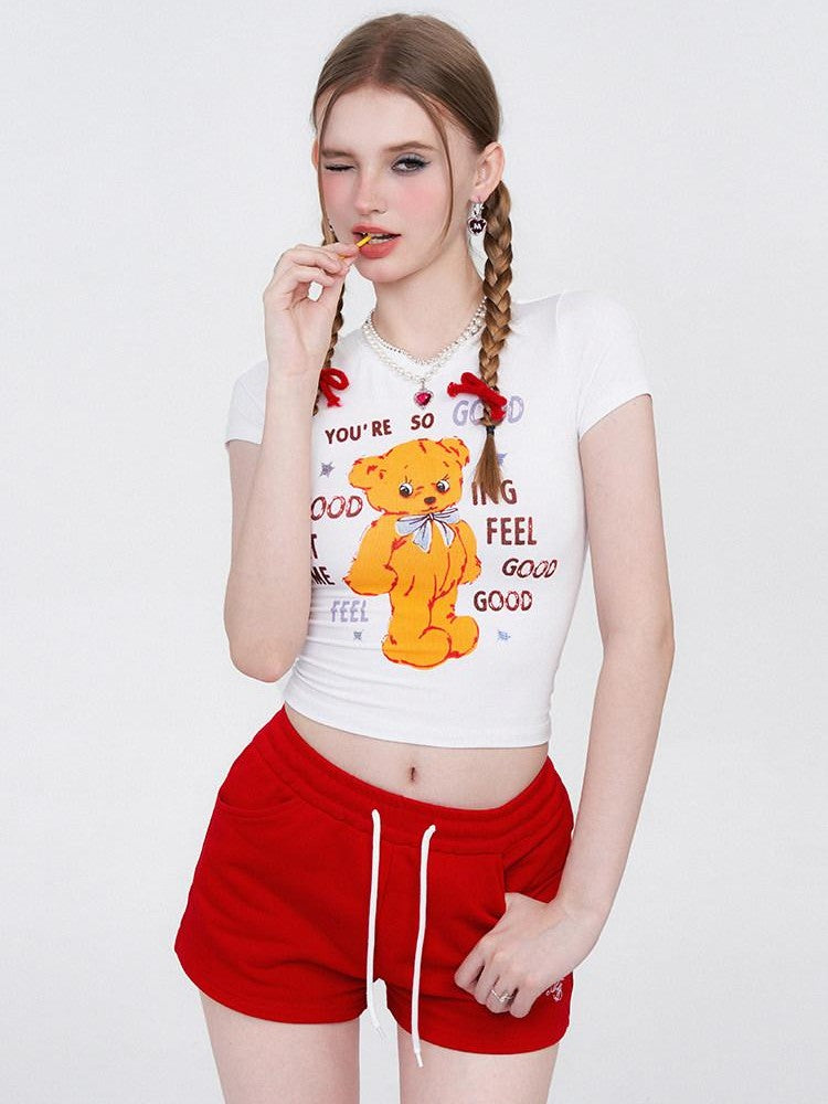AFTADAWN Gummy Bear Print Cropped Slim Women&