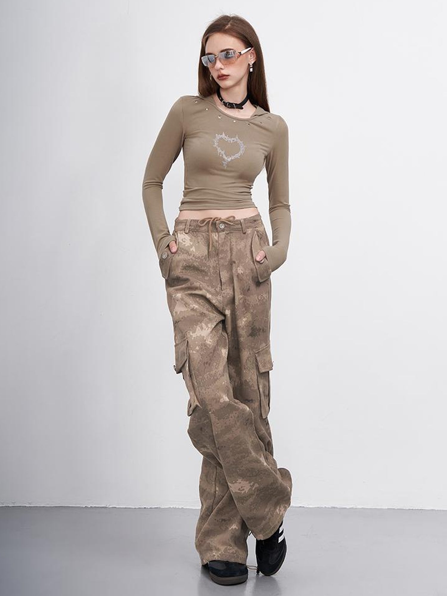 Heart Flame Print Hooded Long Sleeve Top