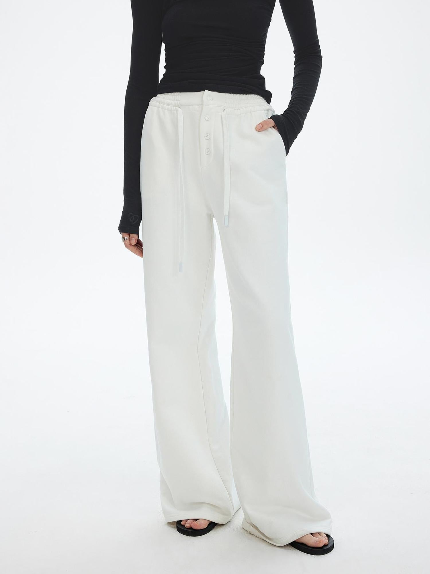 AFTADAWN Heavyweight Cotton Wide Leg Sweatpants Loose Fit Straight Trousers