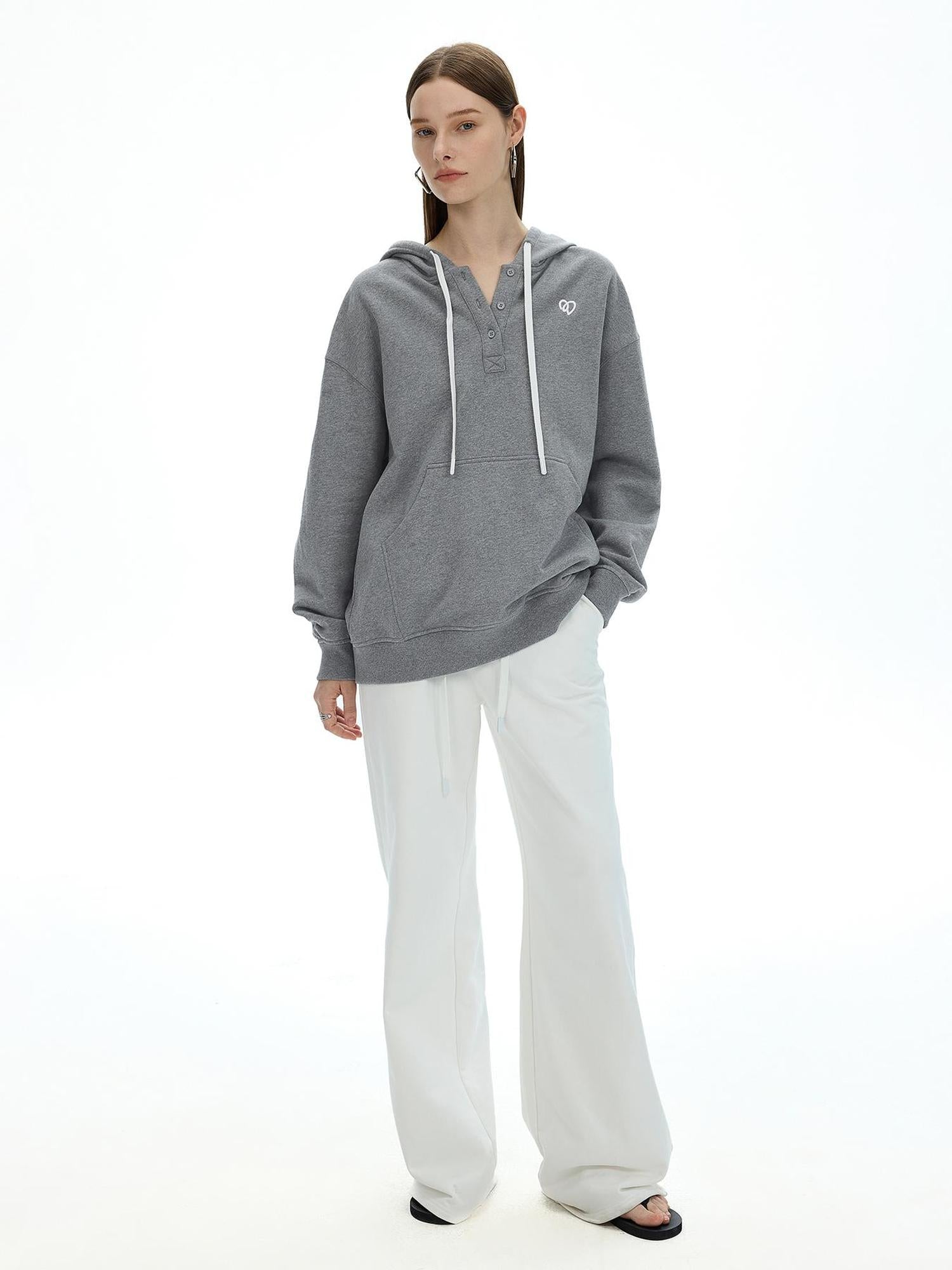 AFTADAWN Heavyweight Cotton Wide Leg Sweatpants Loose Fit Straight Trousers