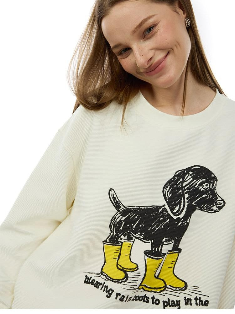 AFTADAWN Heavyweight Textured Dachshund Print Loose Fit Women&