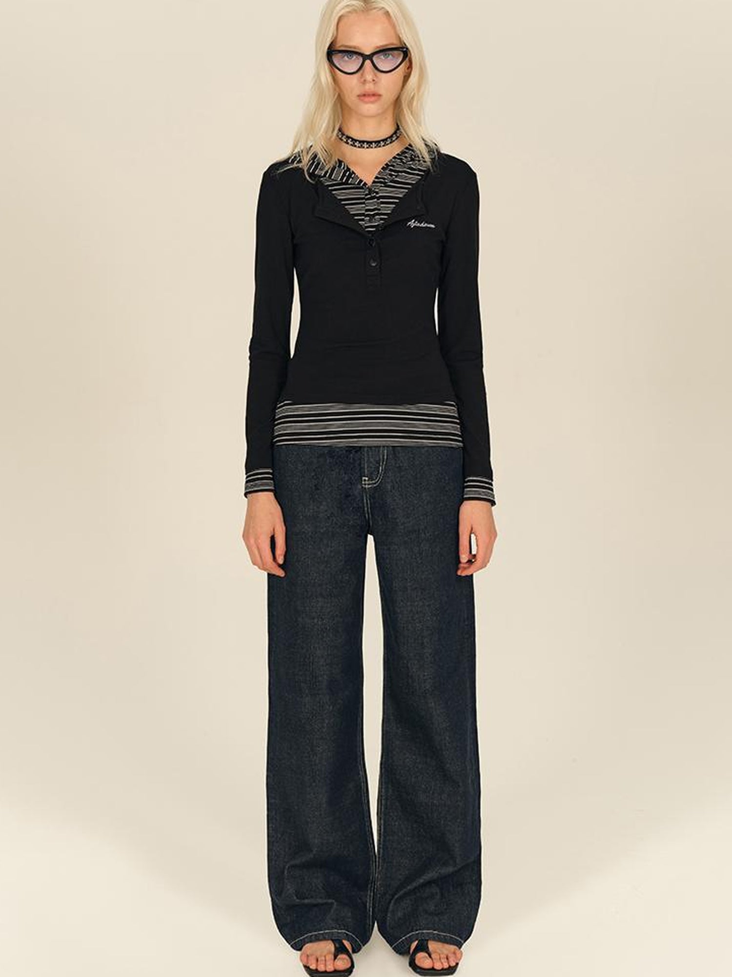 AFTADAWN Henry Collar Lyocell Modal Long Sleeve Layered Hooded Shirt