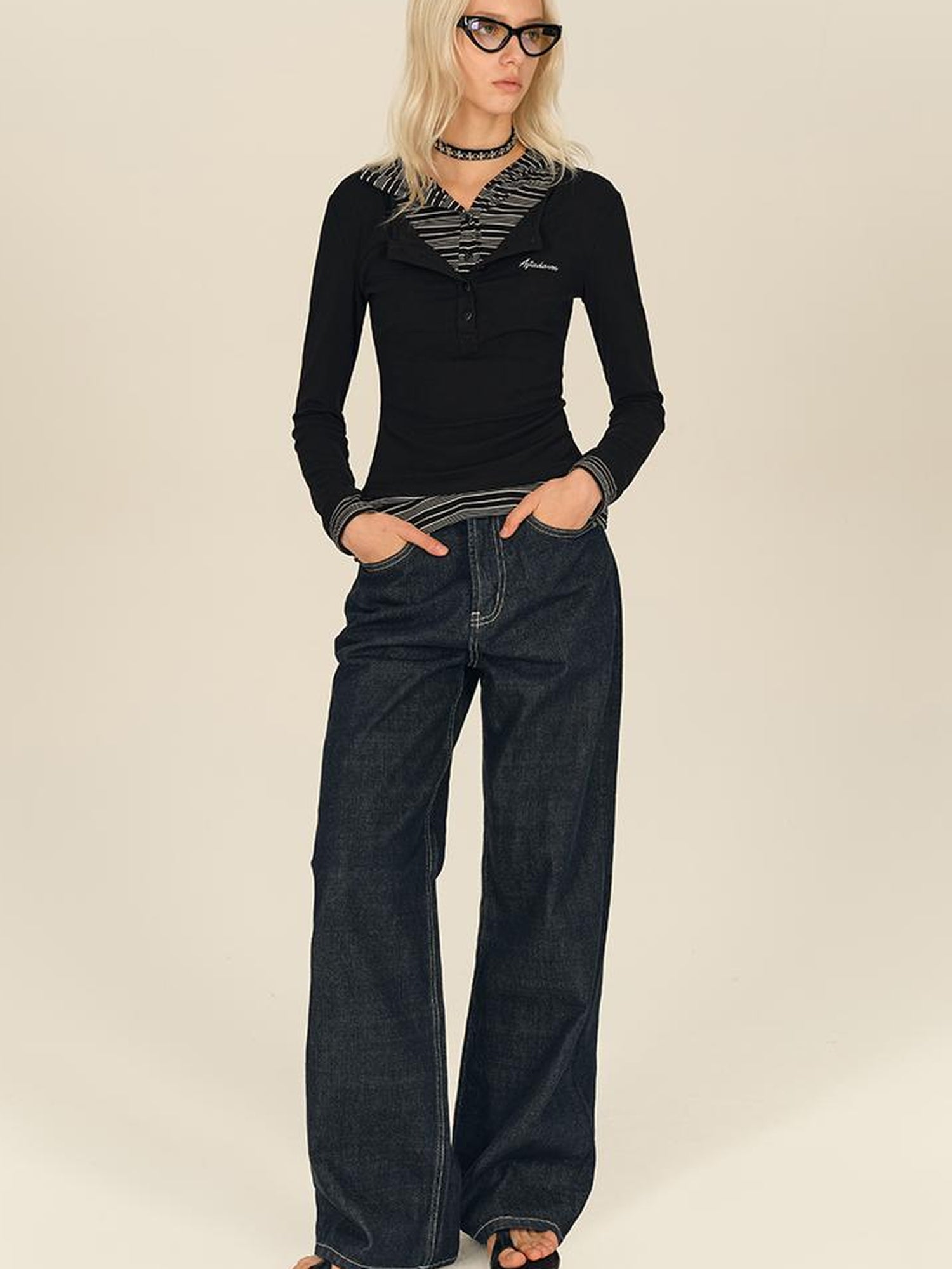 AFTADAWN Henry Collar Lyocell Modal Long Sleeve Layered Hooded Shirt