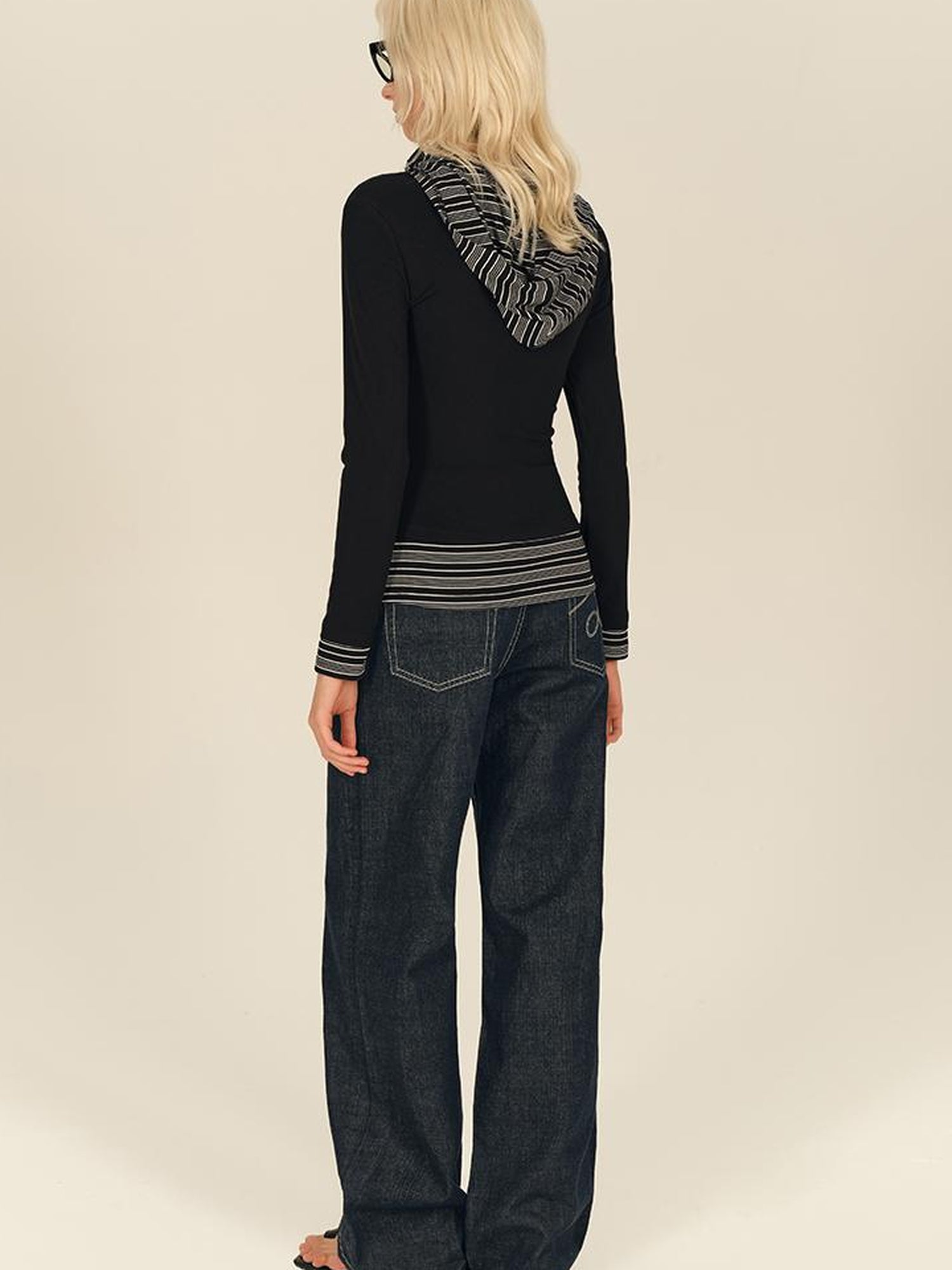 AFTADAWN Henry Collar Lyocell Modal Long Sleeve Layered Hooded Shirt