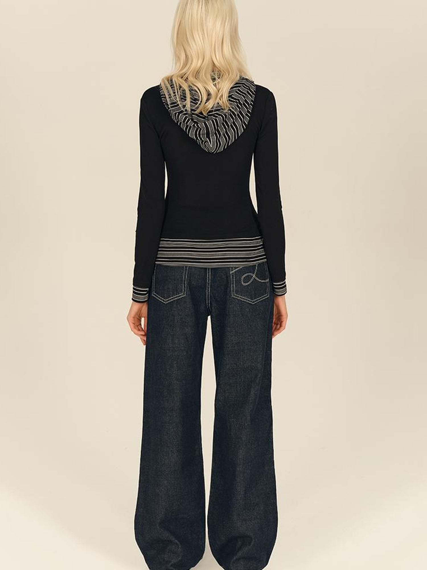 AFTADAWN Henry Collar Lyocell Modal Long Sleeve Layered Hooded Shirt