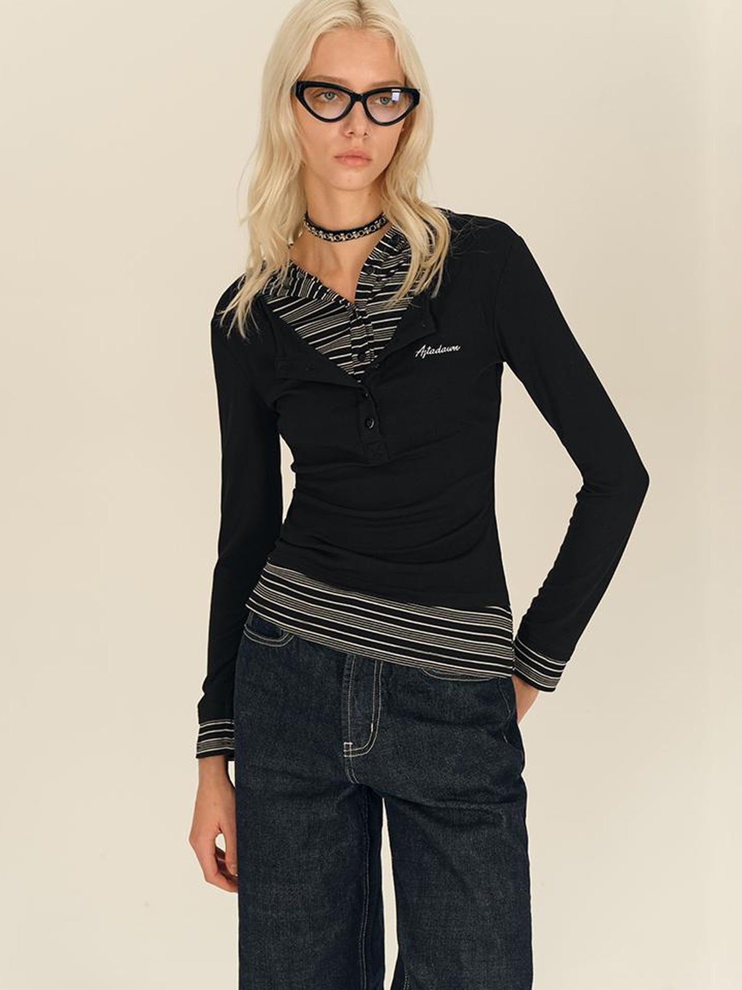 AFTADAWN Henry Collar Lyocell Modal Long Sleeve Layered Hooded Shirt