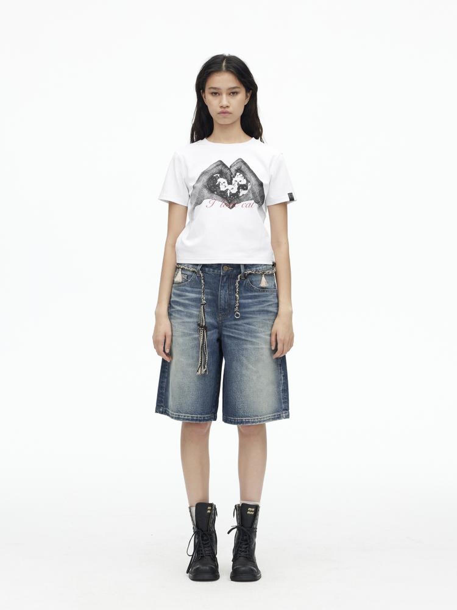 AFTADAWN High Density Cotton Crew Neck Printed Tee Relaxed Fit Short Sleeve Top