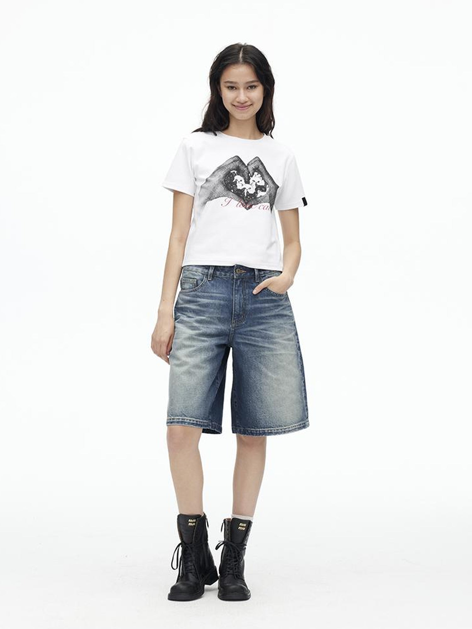 AFTADAWN High Density Cotton Crew Neck Printed Tee Relaxed Fit Short Sleeve Top