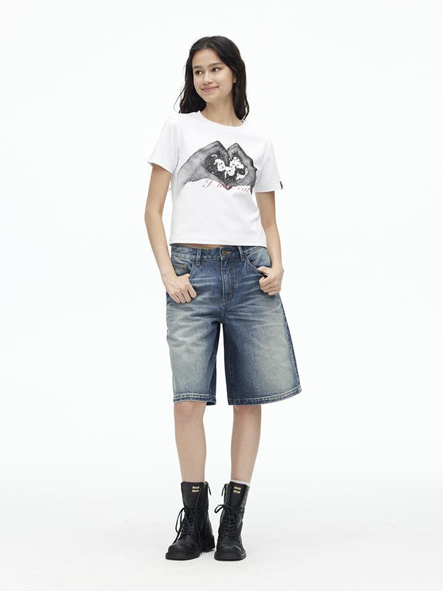 AFTADAWN High Density Cotton Crew Neck Printed Tee Relaxed Fit Short Sleeve Top