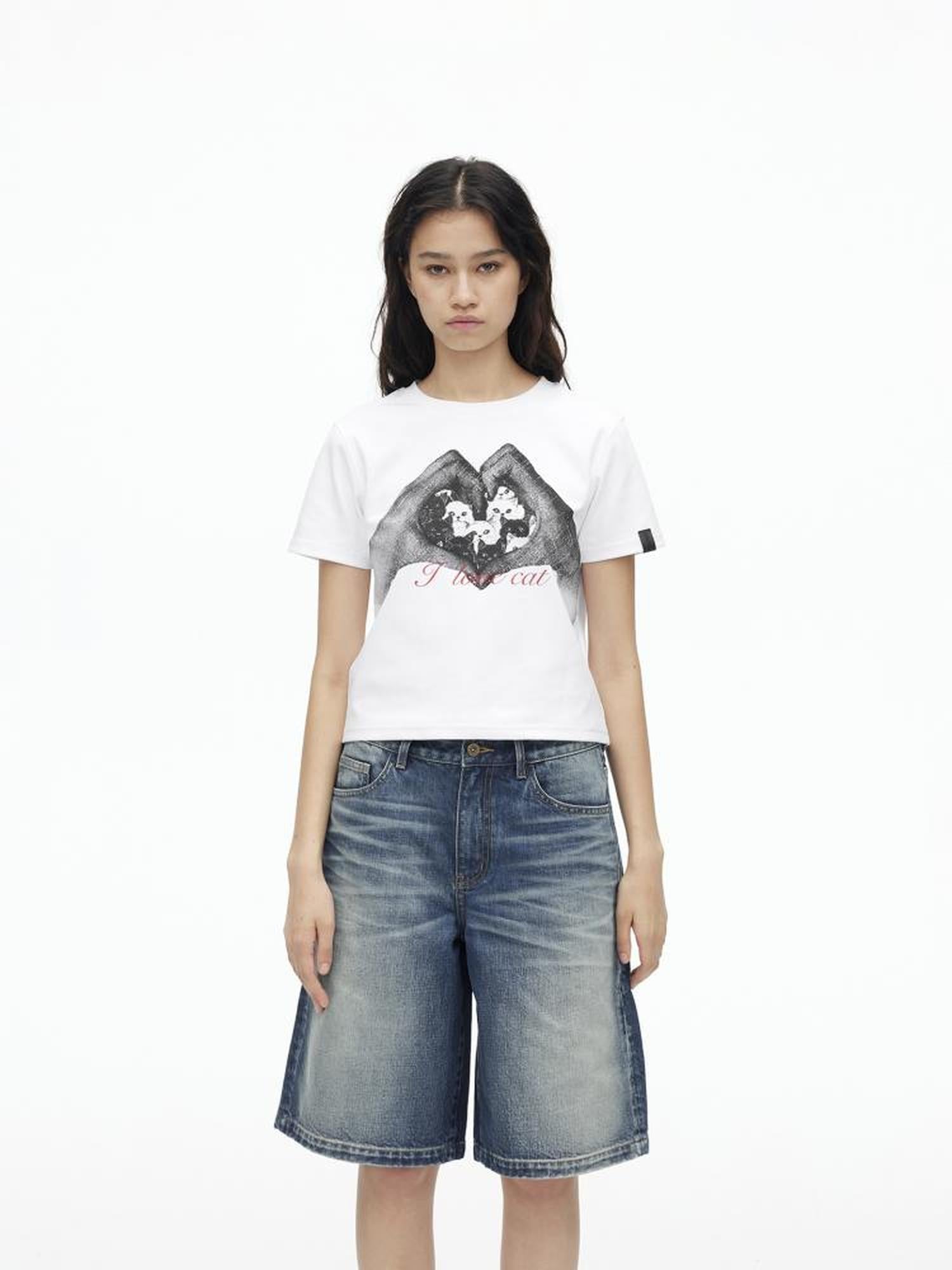 AFTADAWN High Density Cotton Crew Neck Printed Tee Relaxed Fit Short Sleeve Top